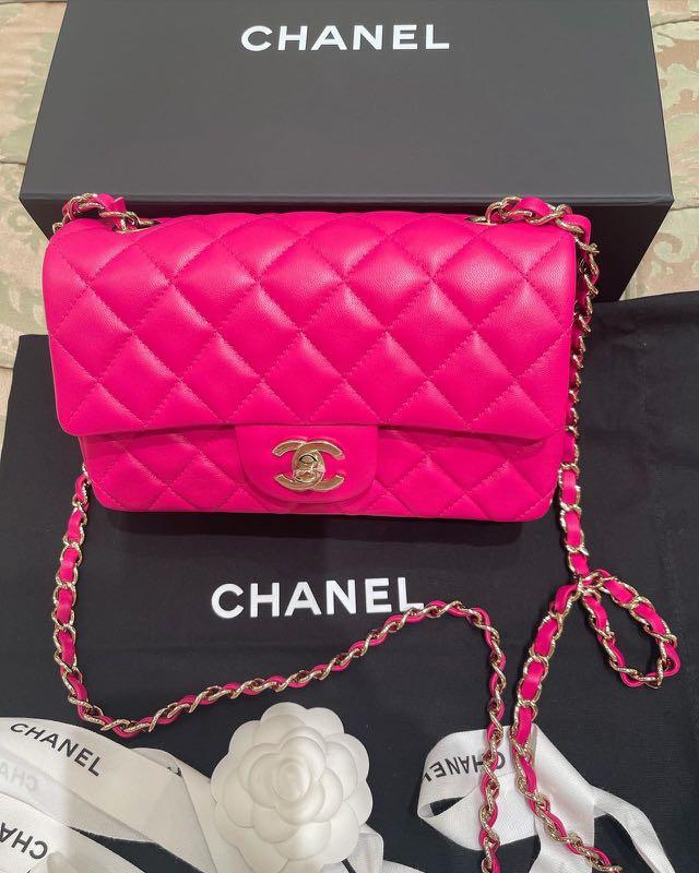 Chanel flap mini bag in fuschia calf skin lghw with 2022 july collection  complete set authentic