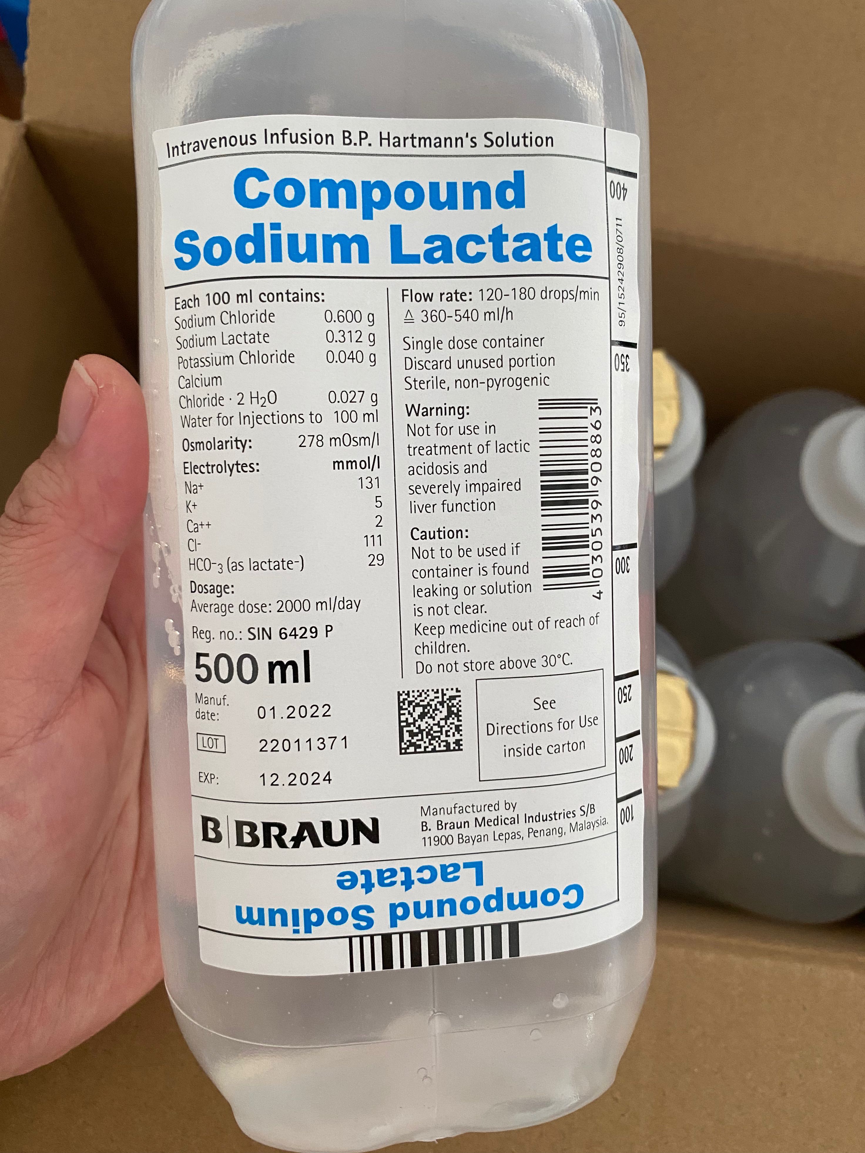 Compound Sodium Lactate 500ml (Braun), Health & Nutrition, Health Supplements, Health Food