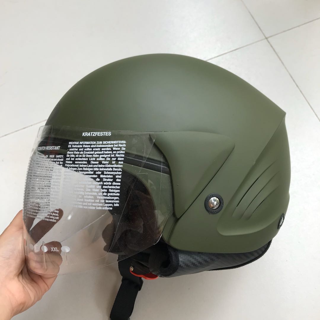 Helm KYT cougar hijau army matte, Motor di Carousell