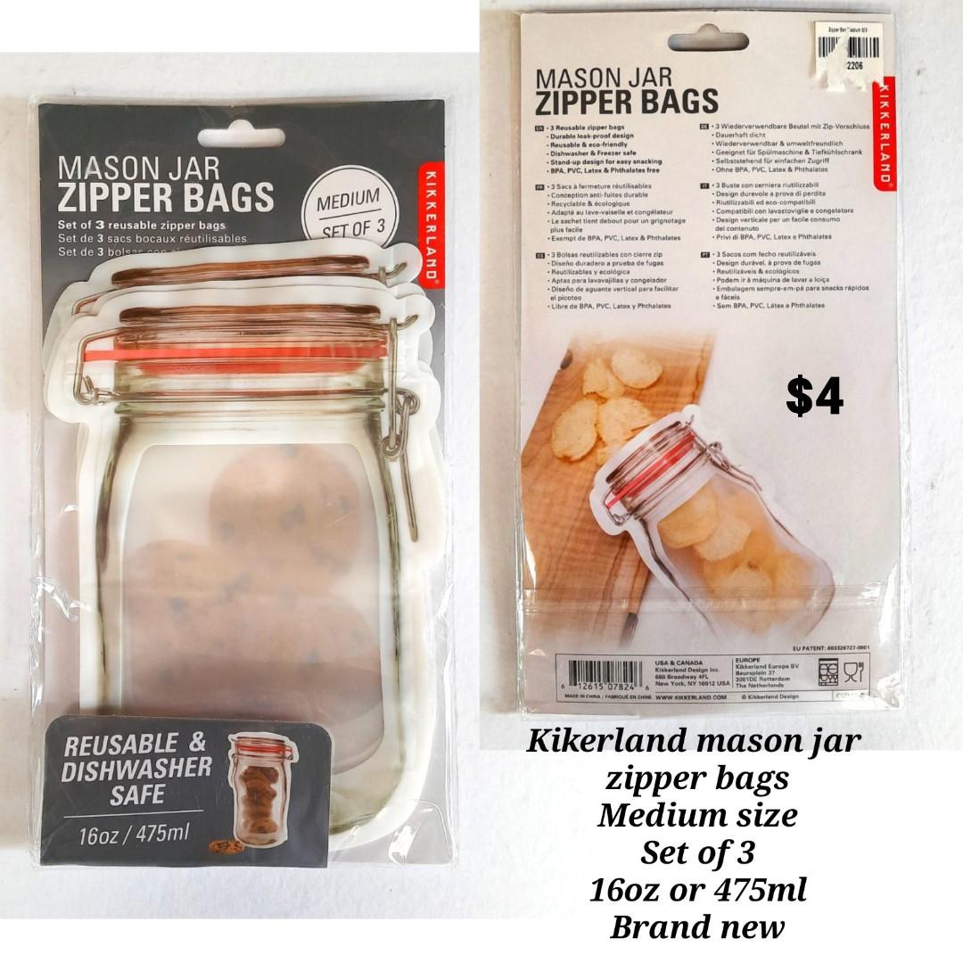 Kikkerland Mason Jar Zipper Bags - Large