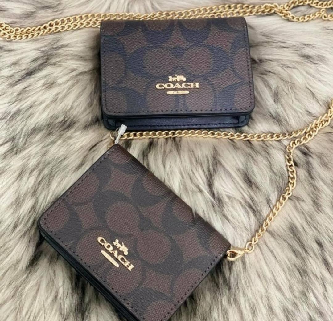 COACH Mini Wallet On A Chain In Signature Canvas in Brown Black (6650) –  Masfreenky Shopperholic