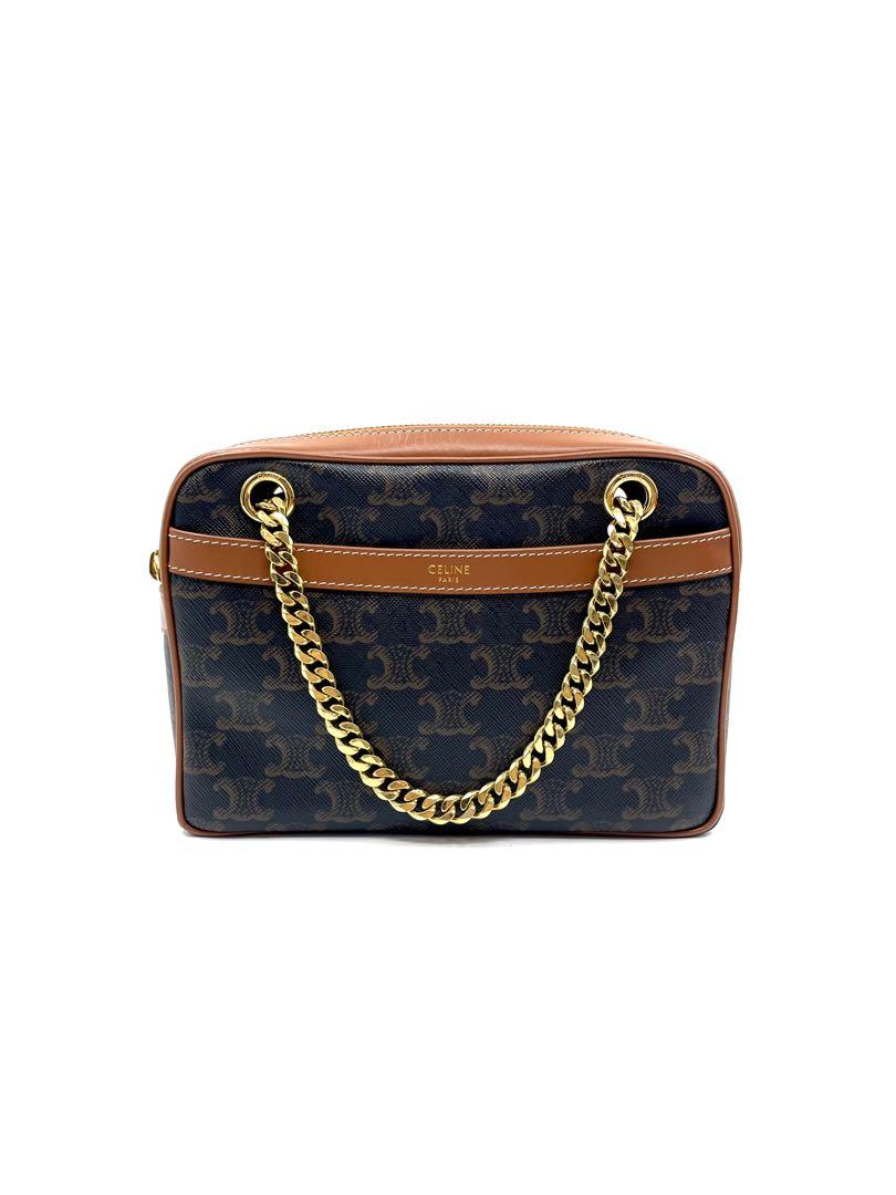 Pre owned CELINE SMALL PATAPANS IN TRIOMPHE CANVAS AND CALFSKIN