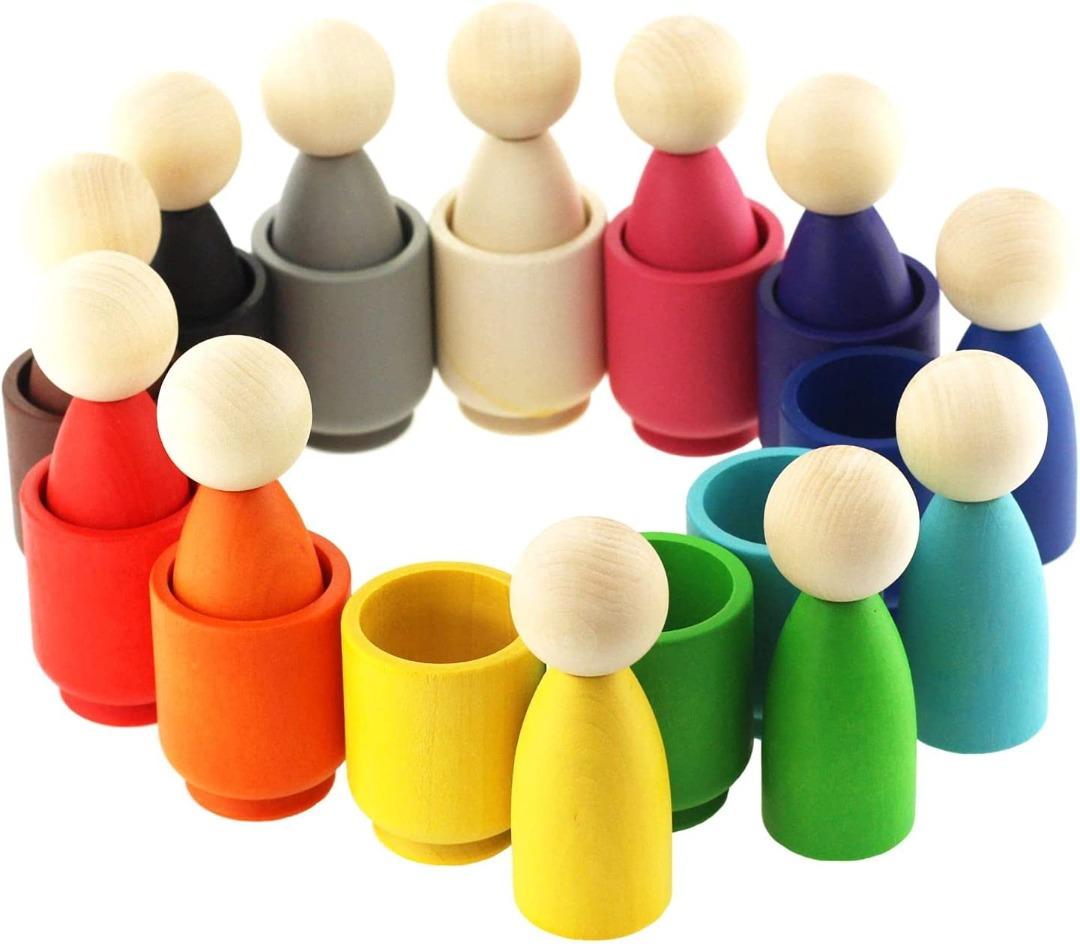 Ulanik Peg Dolls Con Sombreros Y Camas Montessori Toy Wooden | Meses sin interés