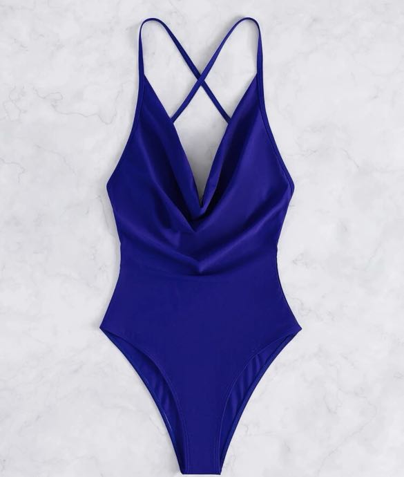 Royal Blue Swimsuit Cowl Neck, Women's Fashion, Swimwear, Bikinis ...