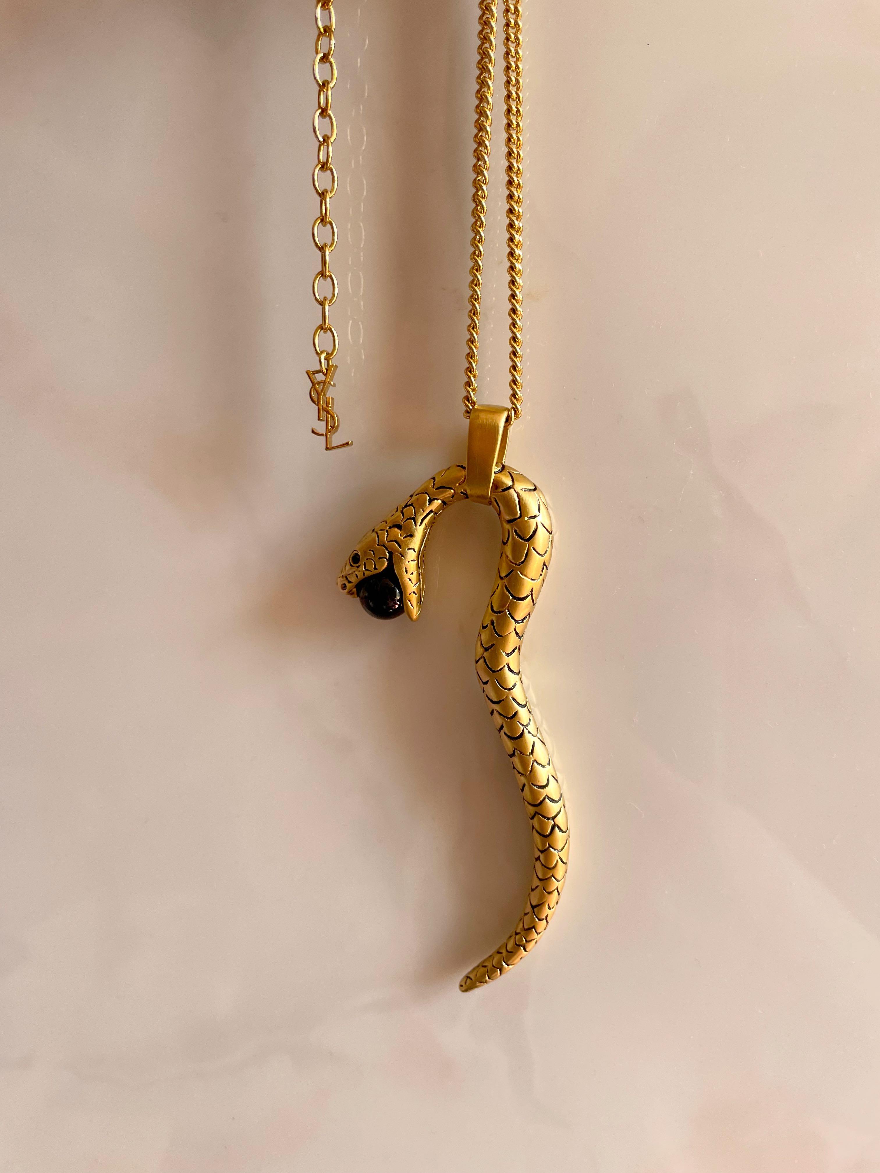 Saint Laurent Serpent Monogram Logo Tassel Gold Brass Chain Necklace –  Queen Bee of Beverly Hills