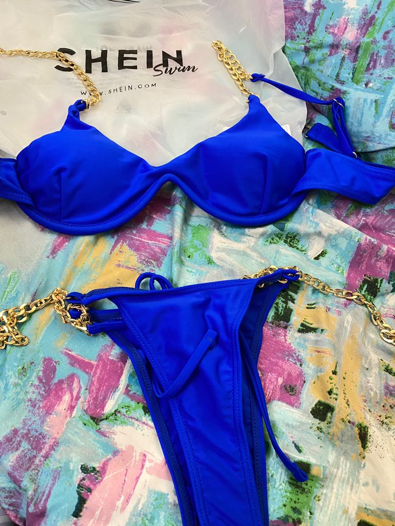SHEIN Royal Blue With Gold Chain Bikini Women s Fashion Swimwear 
