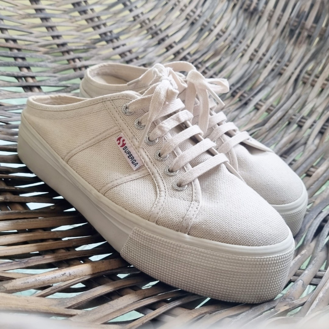 Superga Platform Mules Grey Seashell Women s Fashion Footwear