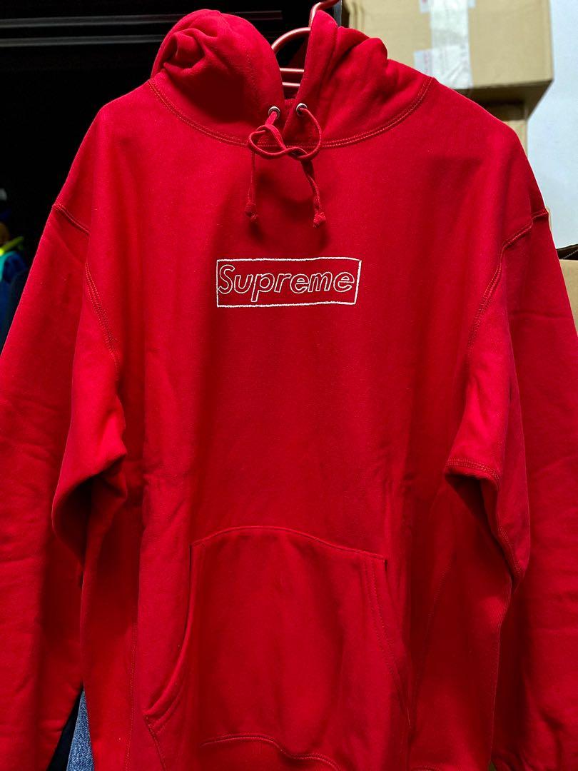 Supreme KAWS chalk logo hooded sweatshirt Red, Men's Fashion, Coats,  Jackets and Outerwear on Carousell