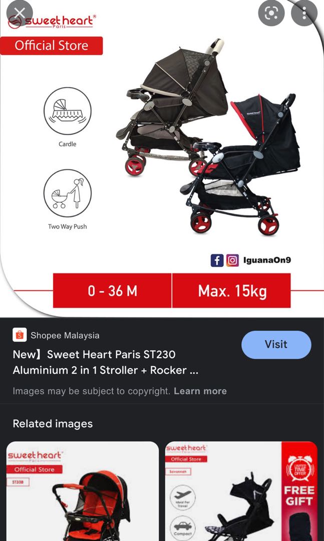 Sweet Heart Paris Stroller Rocker Cradle ST230 RED