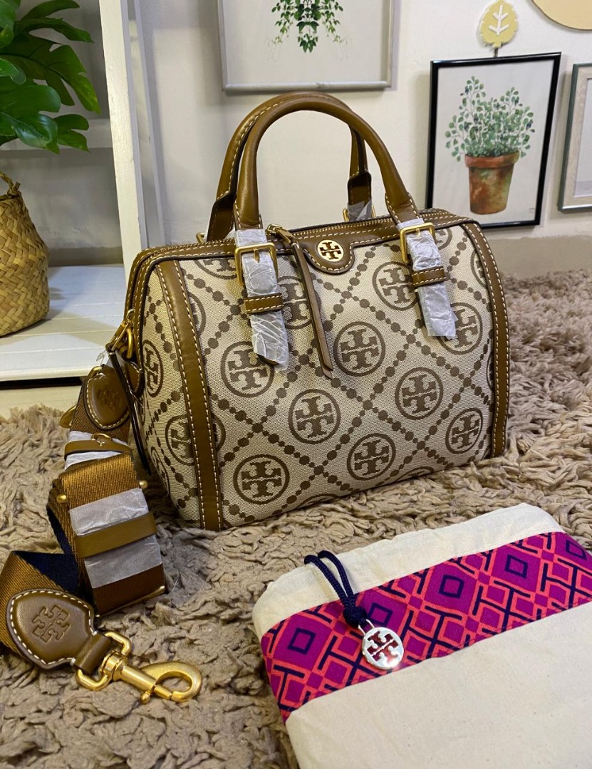 Tory Burch - T Monogram Jacquard Barrel Bag - Hazelnut – Zebit Preview