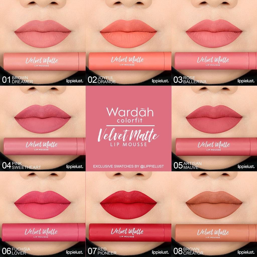 REVIEW Wardah Velvet Matte Lip Mousse shade 01, 05, and 08 - Asteria Beauty