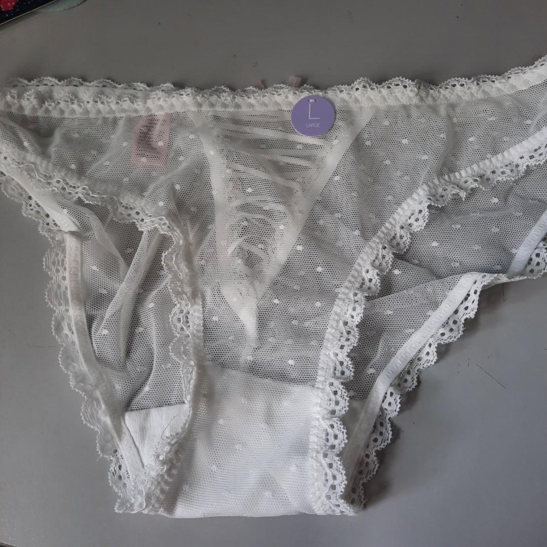White lace panties sexy cute translucent sheer see through polka dots  ribbon, Women's Fashion, New Undergarments & Loungewear on Carousell