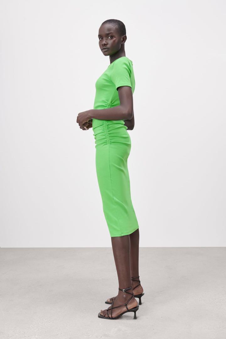 Zara green ribbed dress, Women's 