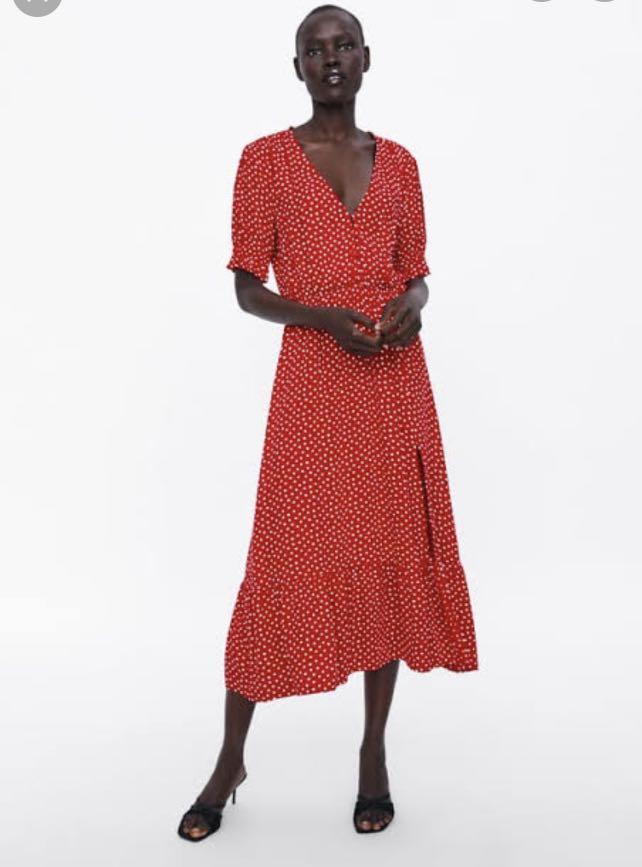 Zara red deals spotty dress