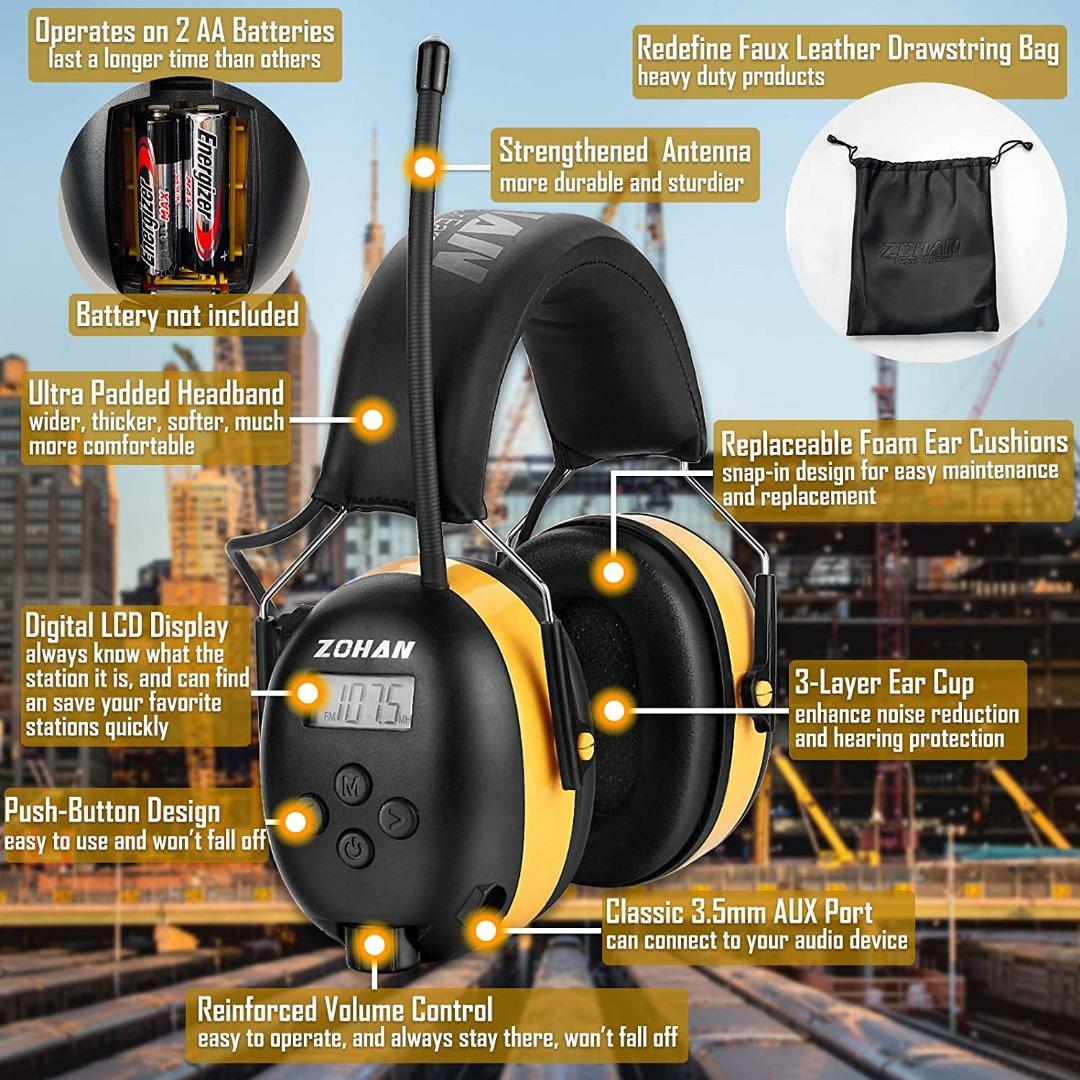 ZOHAN EM042 AM/FM Radio Headphone with Digital Display, Ear Protection  Noise Reduction Safety Ear Muffs, Ultra Comfortable Hearing Protector,  Audio, Headphones  Headsets on Carousell