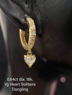 0.64 Carat Natural Diamond in 18K YG/WG Heart Solitaire Dangling Earring