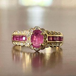 18 karat pink sapphire ring with diamonds