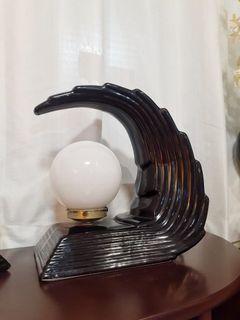 Art Deco Mid Century Modern black ceramic wave lamp head