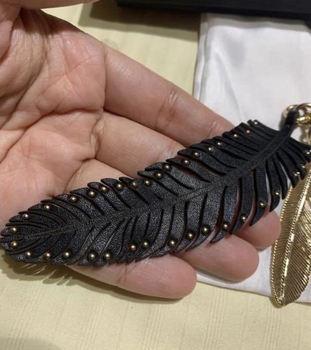 Authentic Brand New Coach Calf Leather and Gold Feather Bag Charm Key Ring