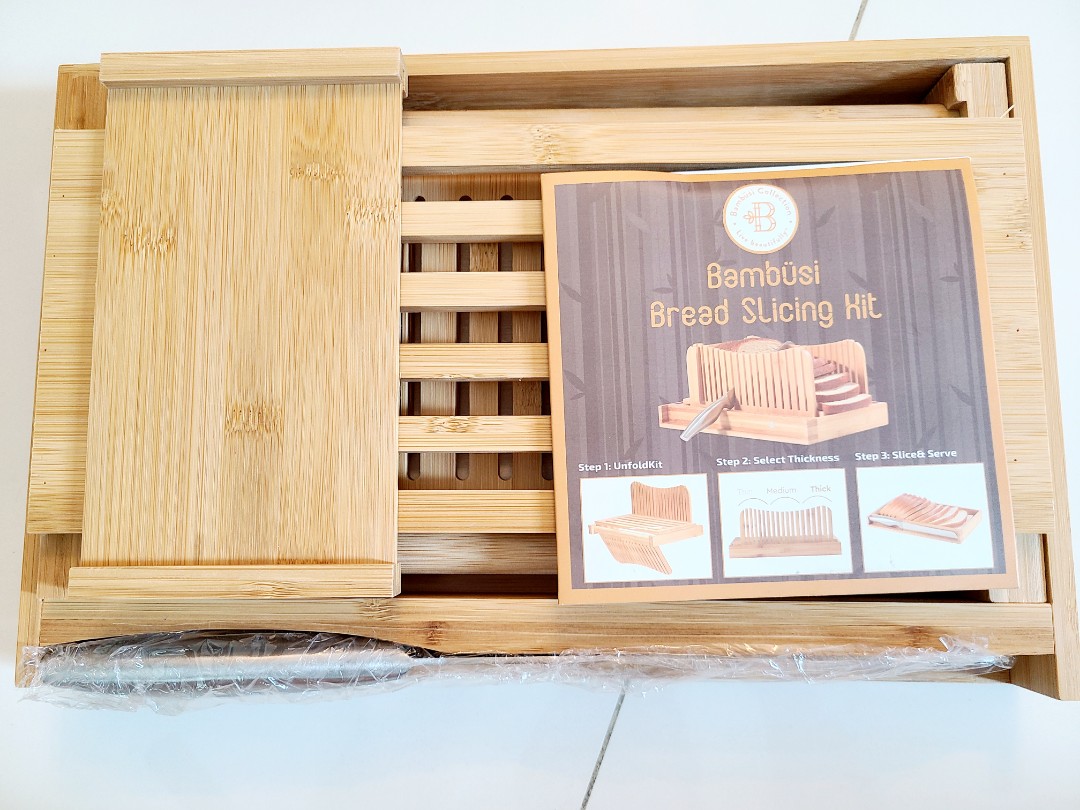 Bamboo Bread Slicer Cutting Guide with Knife, Furniture & Home Living, Kitchenware & Tableware