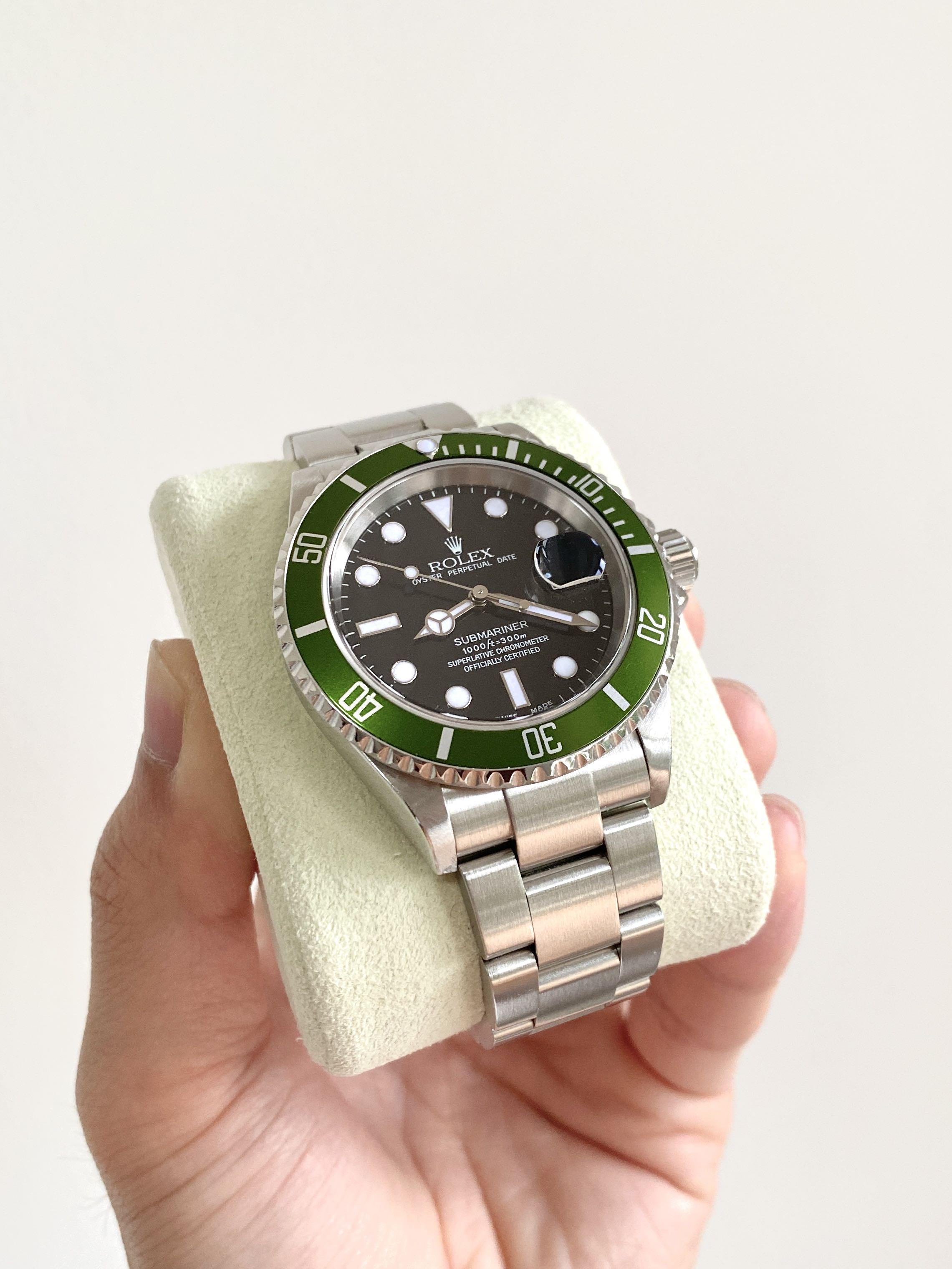 NOS STICKERED 2003 Rolex Submariner KERMIT Green FLAT 4 F-Serial Watch