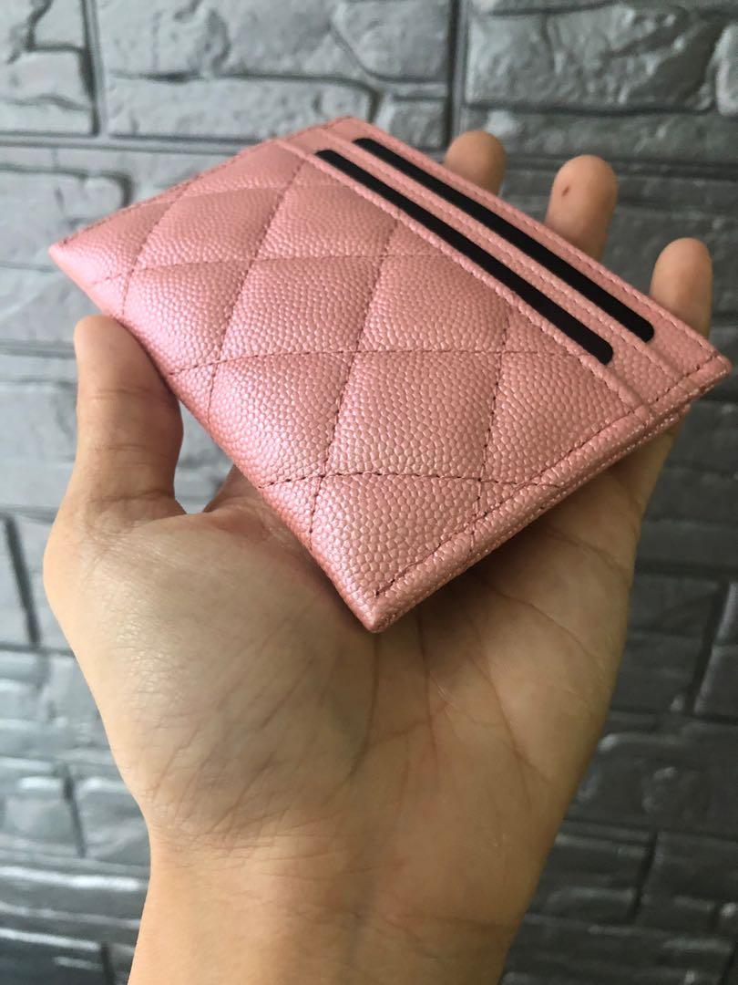 Chanel 19S Iridescent Pink Flat Cardholder with Pearl Cc Logo, Luxury, Bags  & Wallets on Carousell