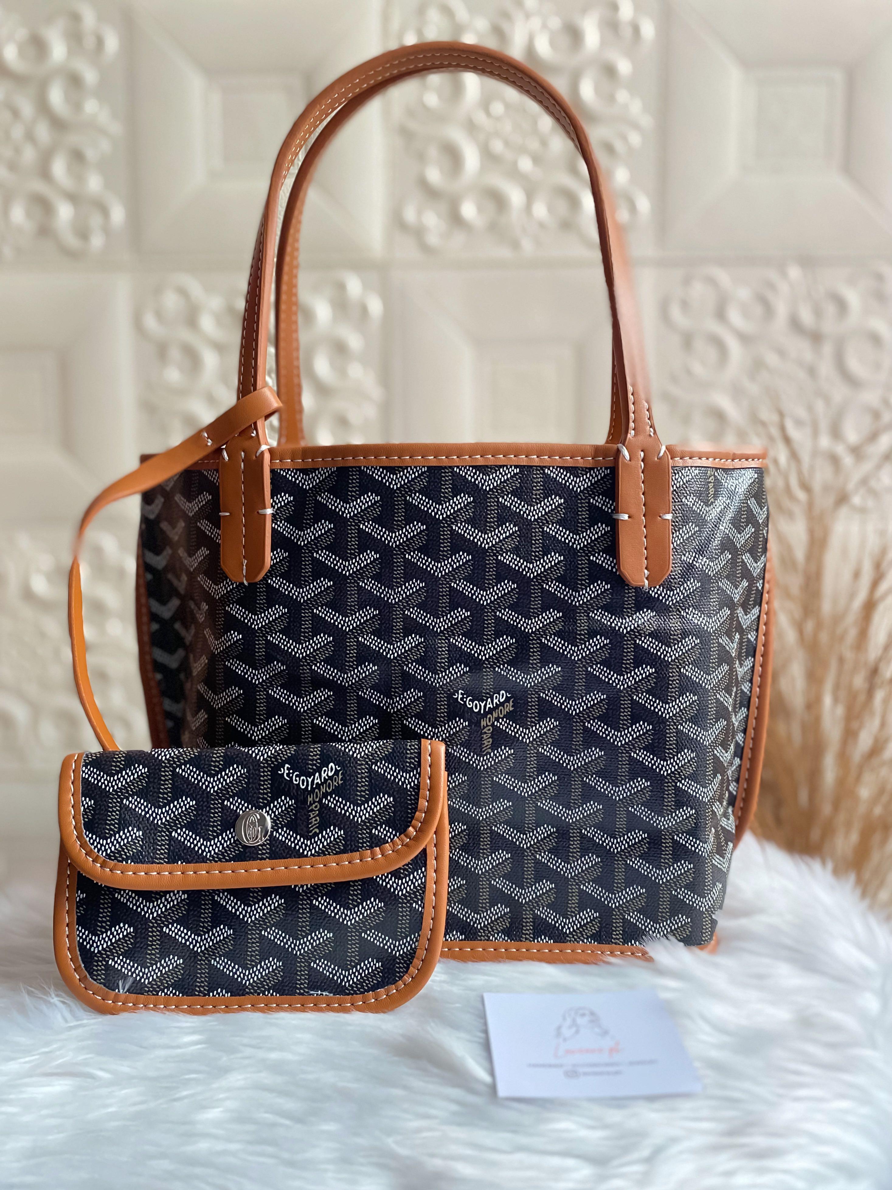 Goyard Mini Anjou Black Leather Tote Small Bag, Luxury, Bags