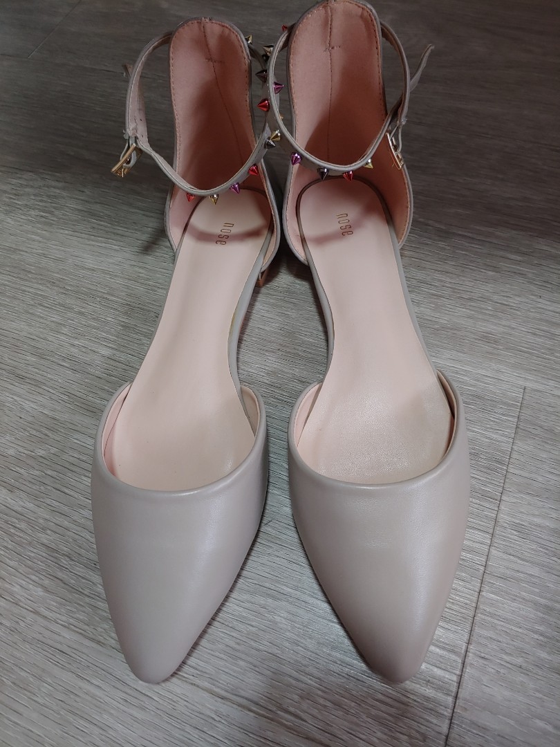 Grey flat with starry ankle strap Women s Fashion Footwear