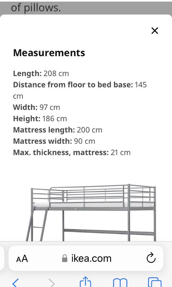 IKEA Svarta metal loft bed , 傢俬＆家居, 傢俬, 床架及床褥 Carousell
