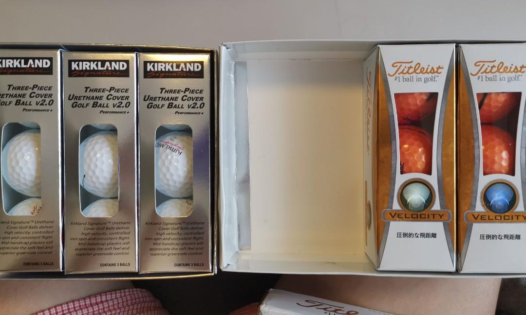 Kirkland signature 3 pcs and Titleist Velocity golf balls, Sports