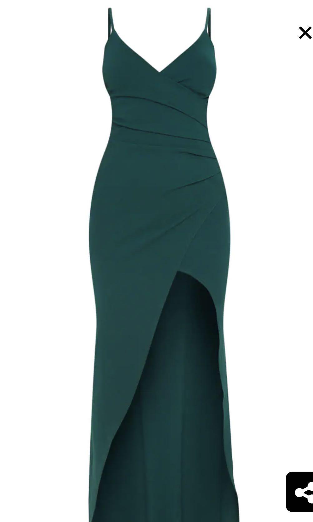 LF Prettylittlething Emerald Green Front Wrap Crepe Maxi Dress Women s Fashion Dresses Sets Evening dresses gowns on Carousell