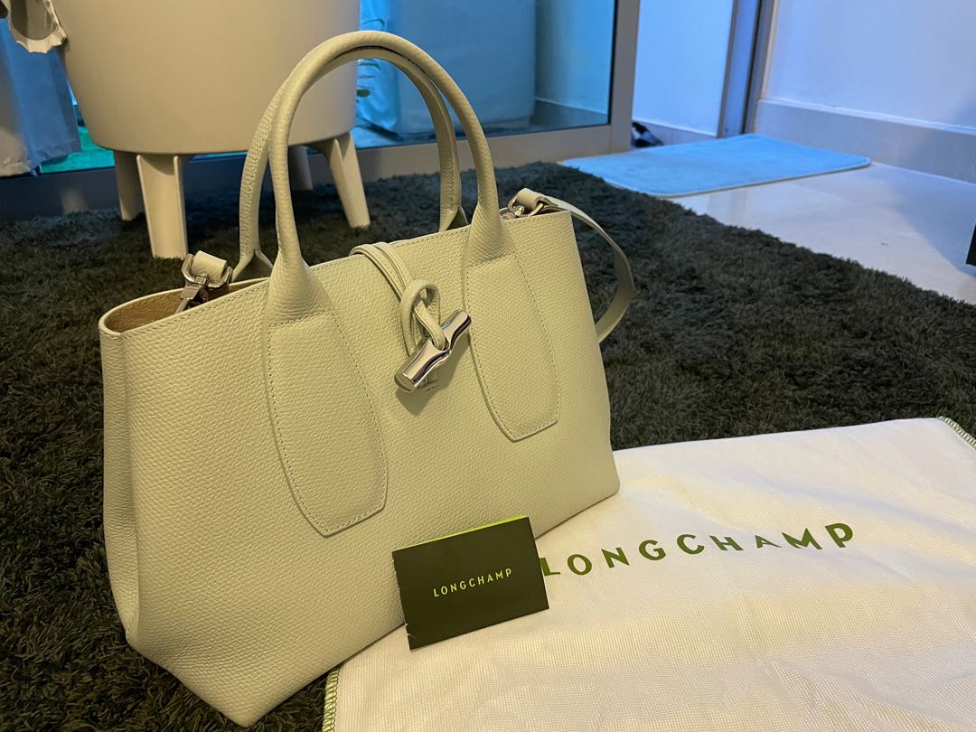 Longchamp Roseau Top Handle Bag M in Grey Leather — UFO No More