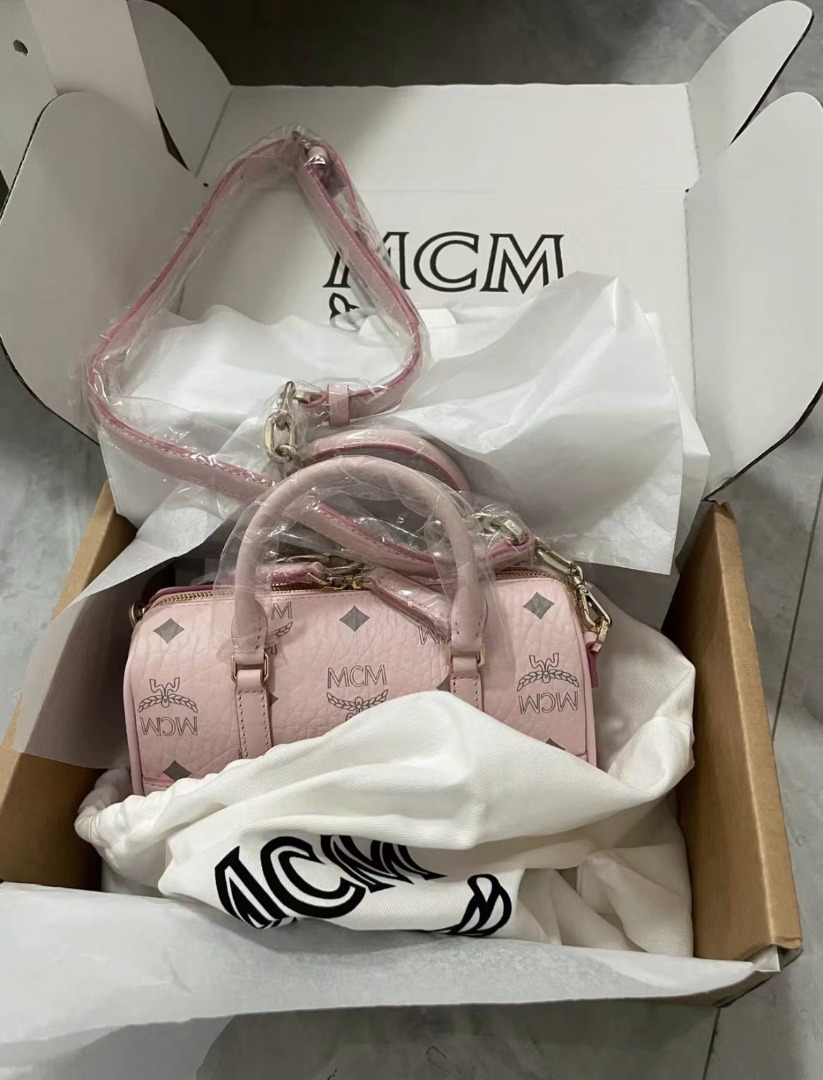 MCM Mini Boston Bag in Pink