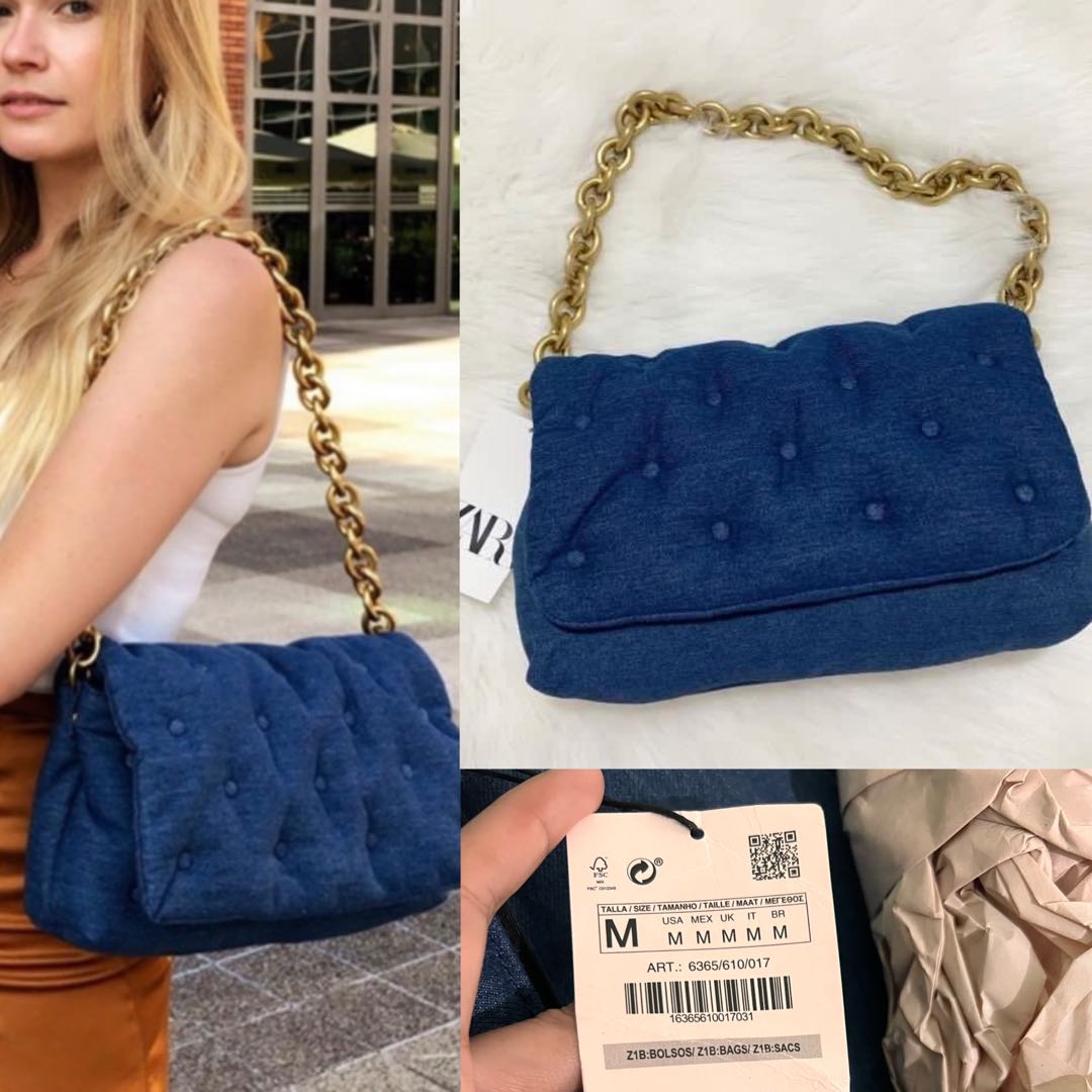 NWT Original Zara Quilted Denim Shoulder Bag Luxury Bags