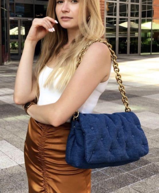 Zara quilted denim shoulder hot sale bag