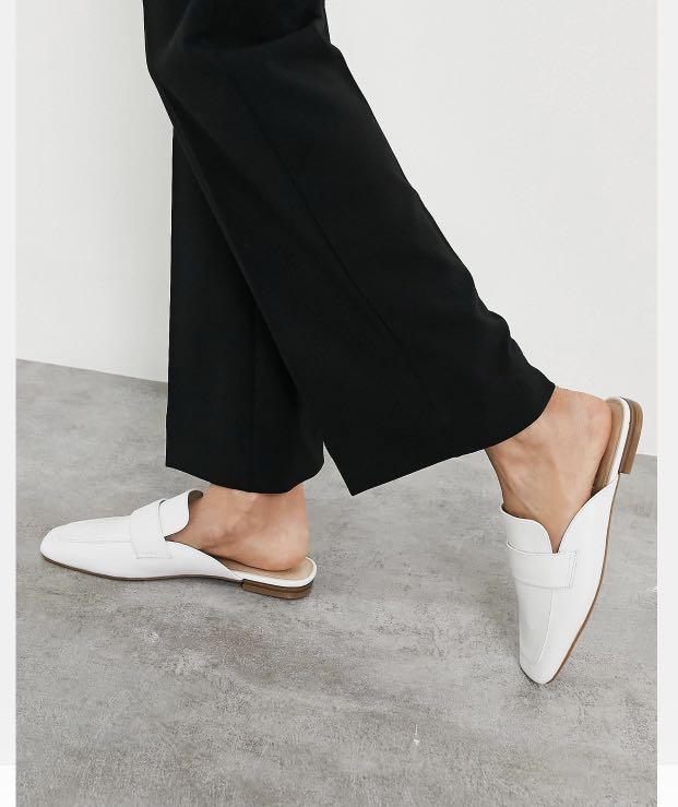 Office Square Toe Loafer Mule in white leather Women s Fashion