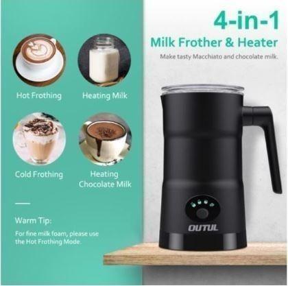 4-in-1 Electric Milk Frother with Pouring Handle 11.8Oz/350ML Milk Steamer  Quiet Auto