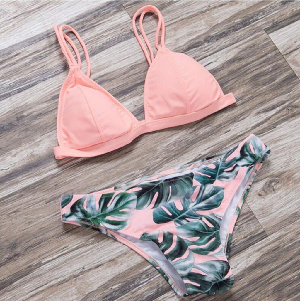 Pink Palm Leaf Bikini Women s Fashion Swimwear Bikinis