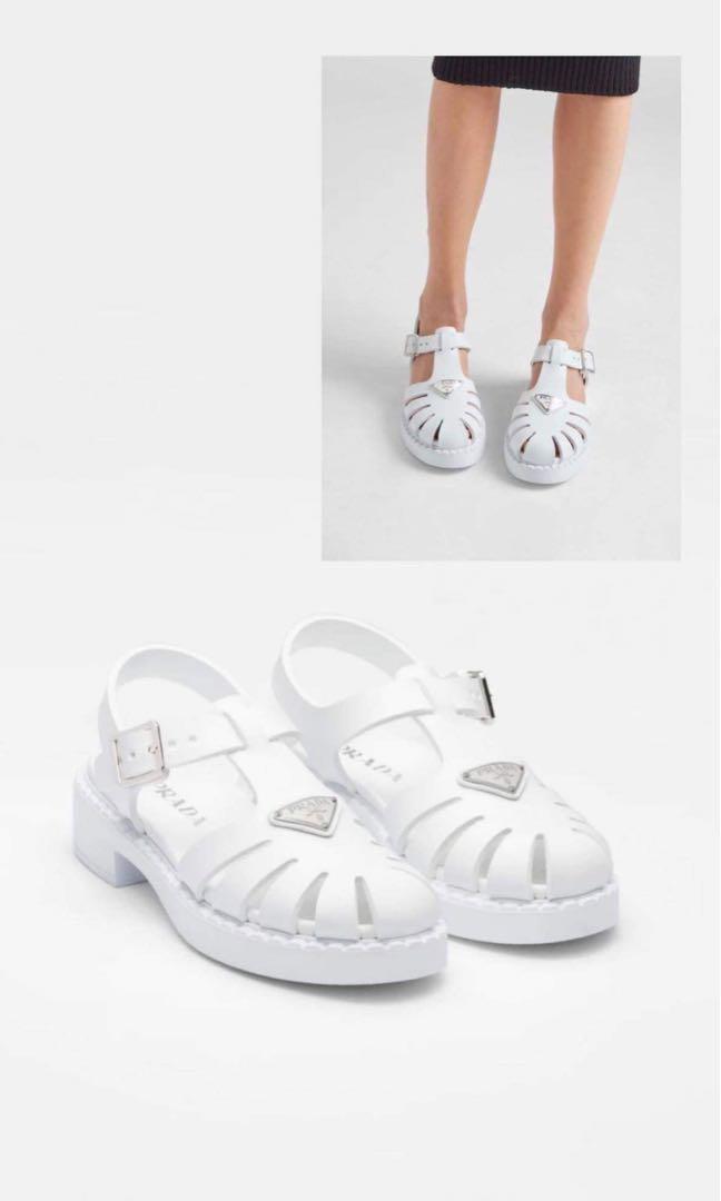 Prada triangle logo fishermans sandals, Women's Fashion, Footwear