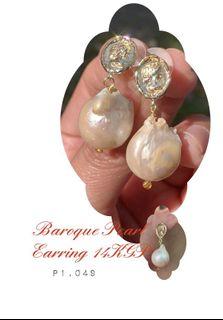Real Baroque Pearl Earrings in 14kGP cameo design stud