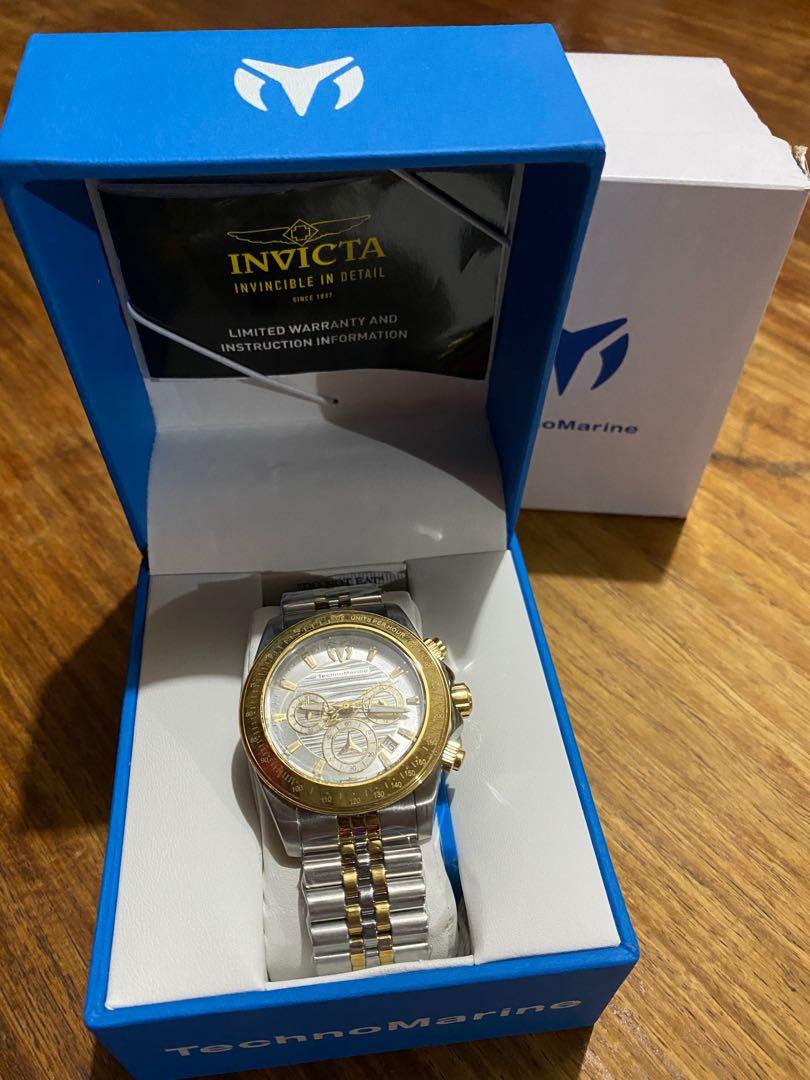 Tachnomarine Manta Ray 42mm (Category: Luxury Watches) located in Angeles City. Submitted by brea.alexandria (Listing ID 1174414162, Image 3). Description: AUTHENTIC TechnoMarine Manta Ray Men’s Watch - 42mm, Steel, Gold (TM-219020) Case and Dial Case Size: 42mm Case Material: Stainless Steel Bezel Material: Stainless Steel Bezel Color: Crown Type: Screw Down Crystal Type: Mineral Dial Material: Metal Movement Caliber: VD53 Function Type: Quartz 
