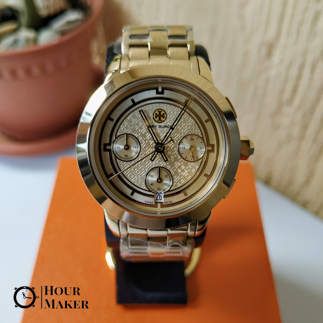 TORY BURCH TRB1000 gold tone chronograph watch Women s Fashion