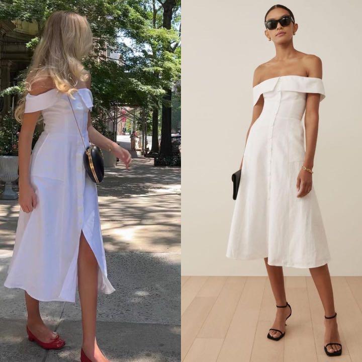 US0)Reformation Adriel Linen White Midi dress, Women's Fashion, Dresses &  Sets, Dresses on Carousell
