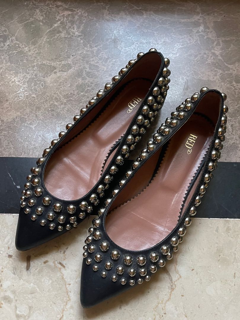Red studded clearance flats