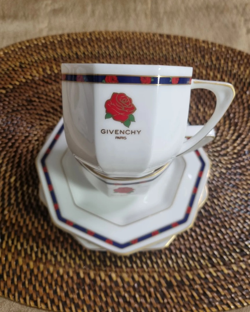 Very Rare Givenchy Octagon Rose Tea Cup Set, Furniture & Home Living