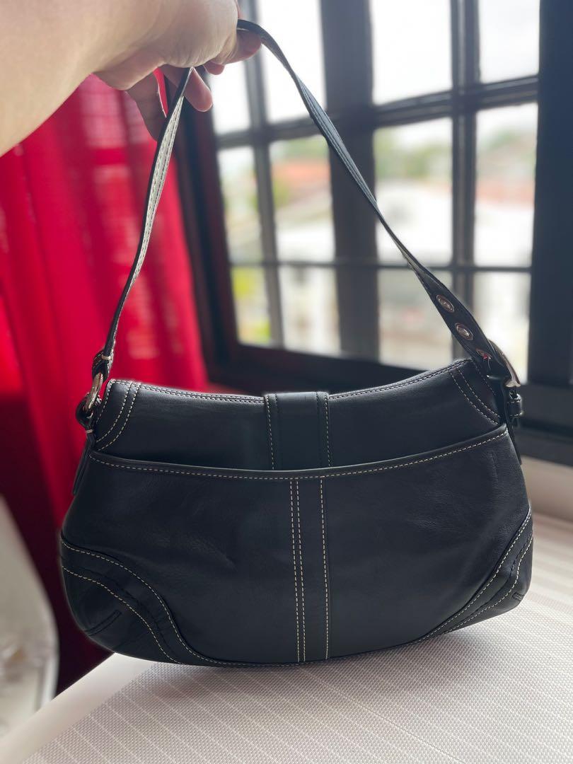 Vintage coach black best sale leather shoulder bag