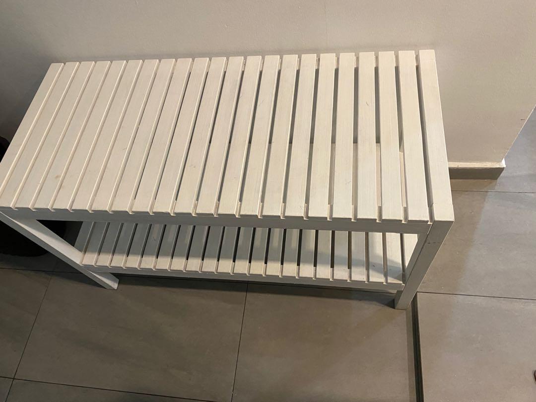 white wood shoe rack bench