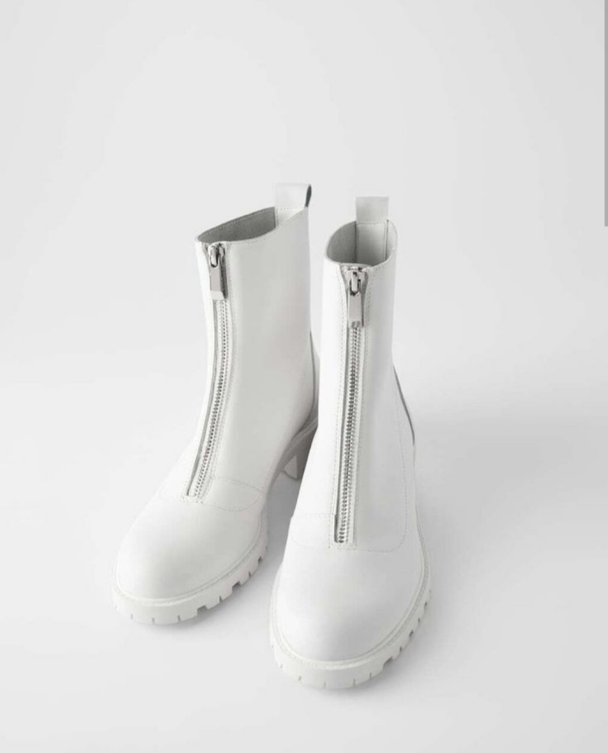 Zara White Leather Like Zip Up Mod Boots Women s Fashion