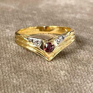18 karat garnet and diamond chevron ring