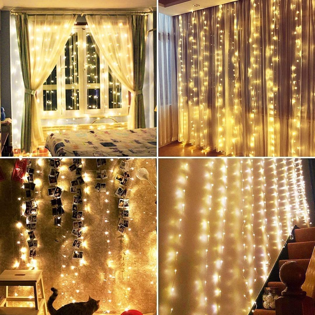 ???? ???????????????? ????????????????????????????????!) Curtain Lights, 3M*3M 300 LED USB Powered  String Lights with Modes Remote Control Timer Adjustable Brightness,  Waterproof Curtain Fairy Lights for Party, Bedroom, Wedding Decoration,  Christmas Gift, Furniture